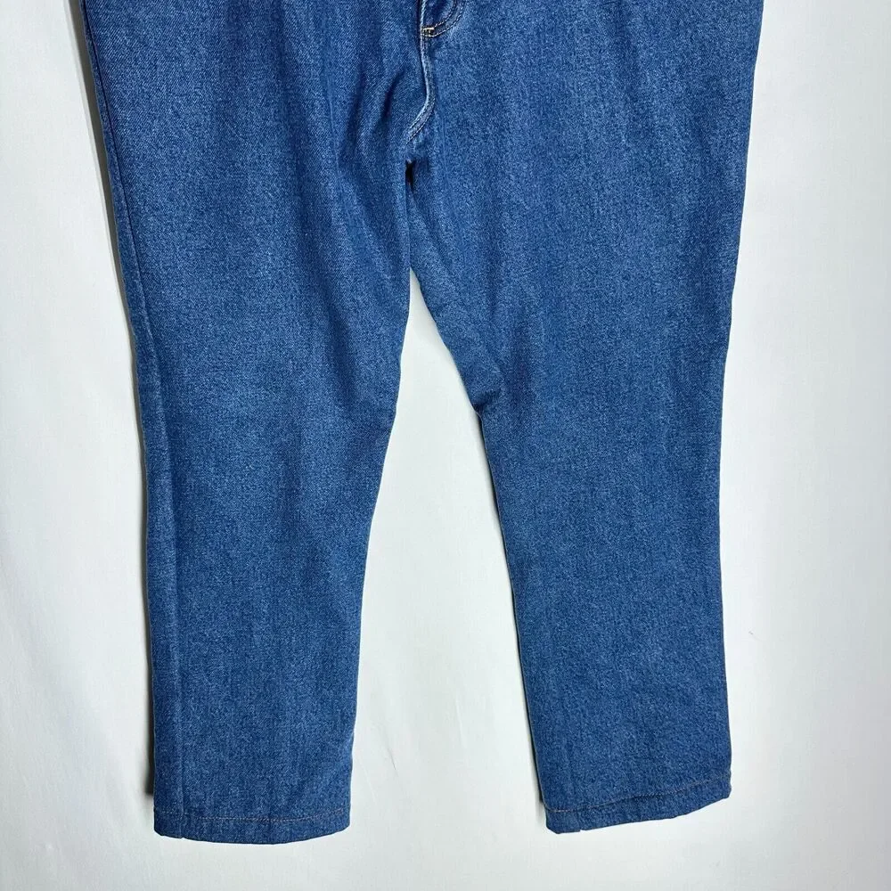 LL BEAN Womens Relaxed Fit Flannel Lined Jeans Size 18 Petite Blue Cotton